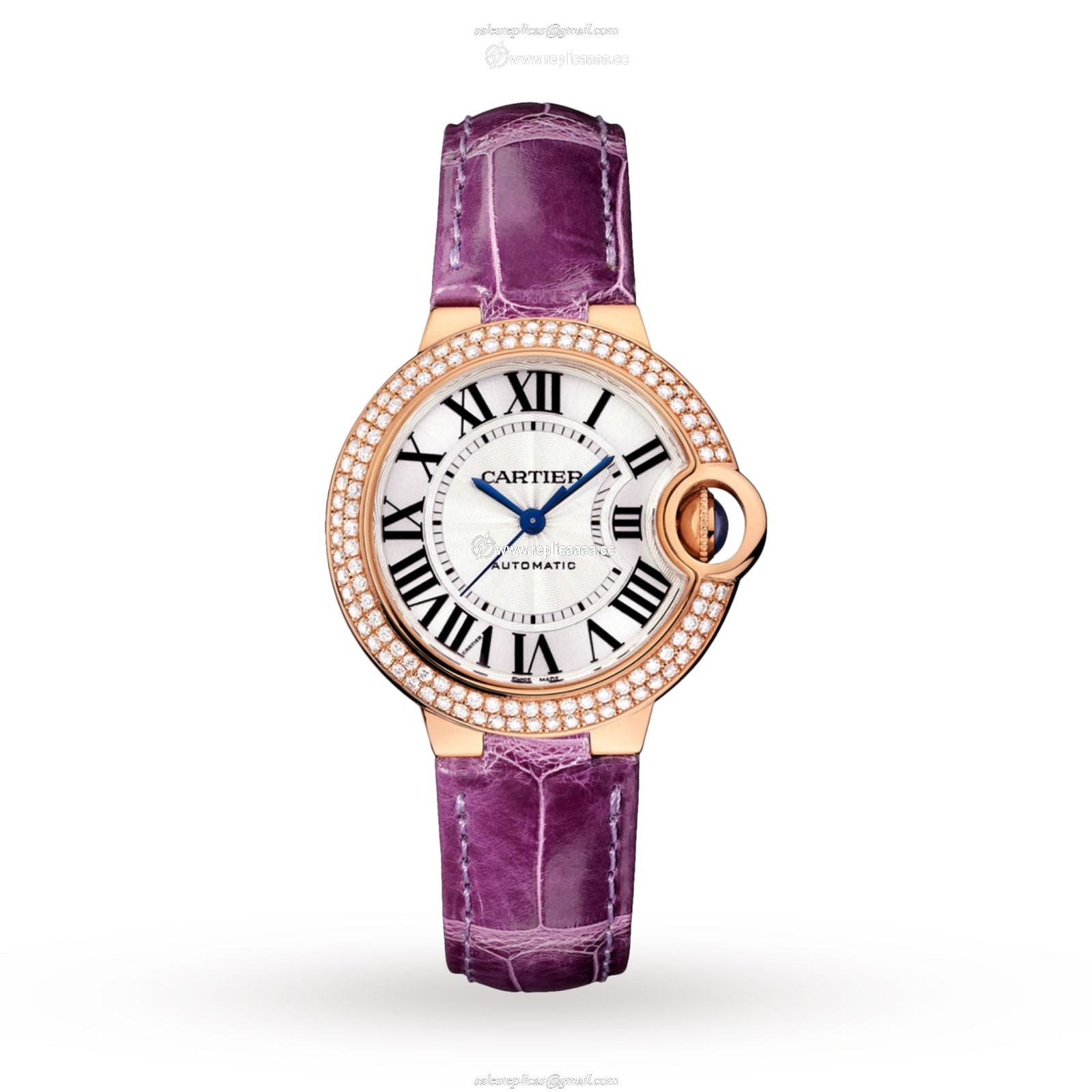 Cartier ballon Bleu De Cartier details 33mm Automatic Movement Rose Gold Diamonds Leather WE902066