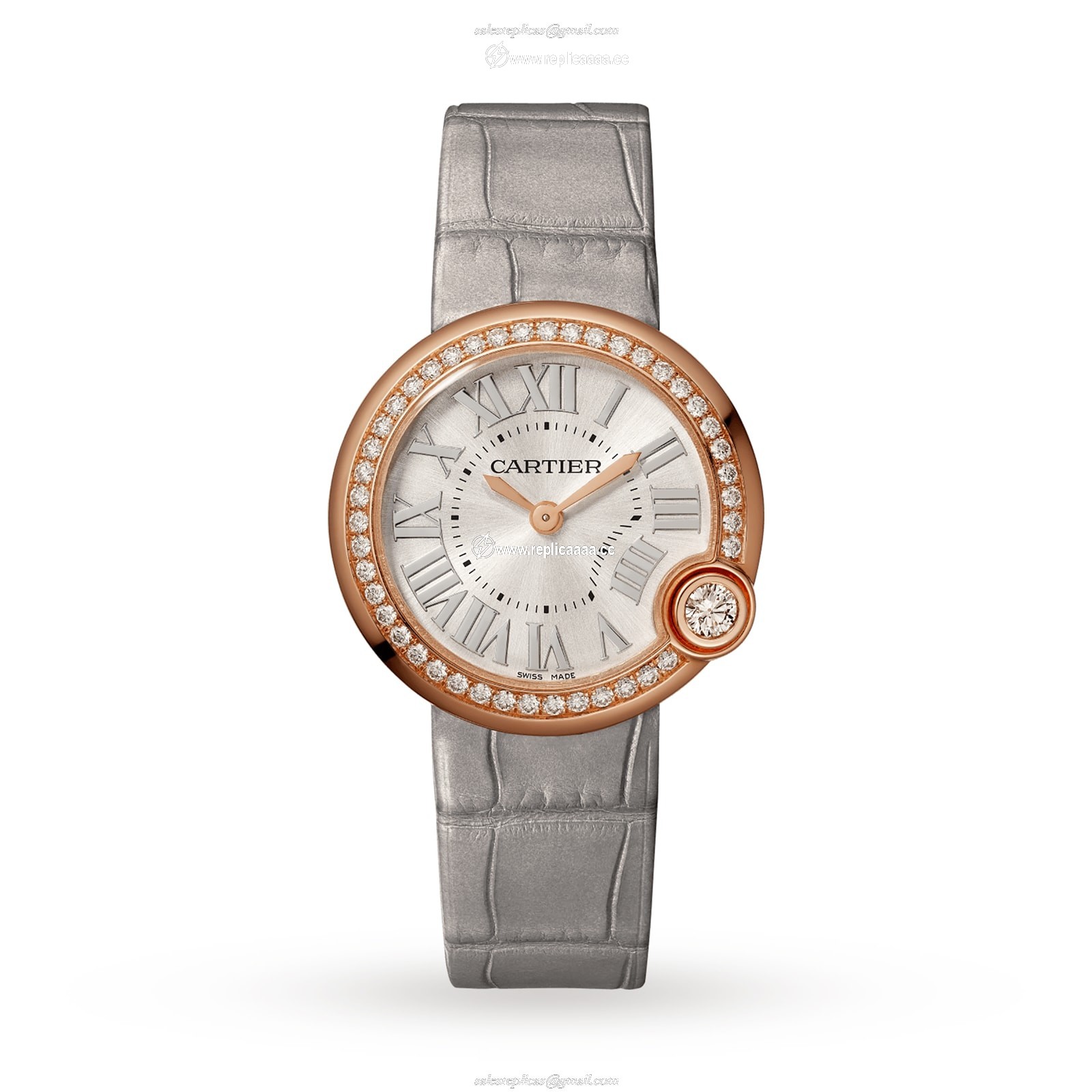 Cartier Ballon Blanc De Cartier details 30mm Quartz Movement Rose Gold Diamonds Leather WJBL0008 1 Cartier Ballon Blanc De Cartier details 30mm Quartz Movement Rose Gold Diamonds Leather WJBL0008