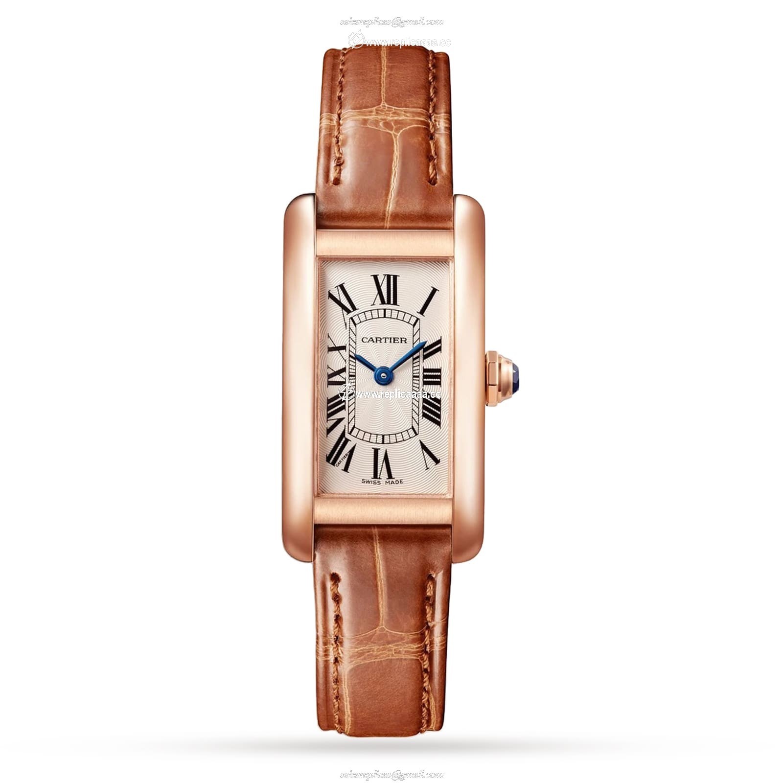 Cartier Tank Americaine details Small Model Quartz Movement Rose Gold Leather W2607456