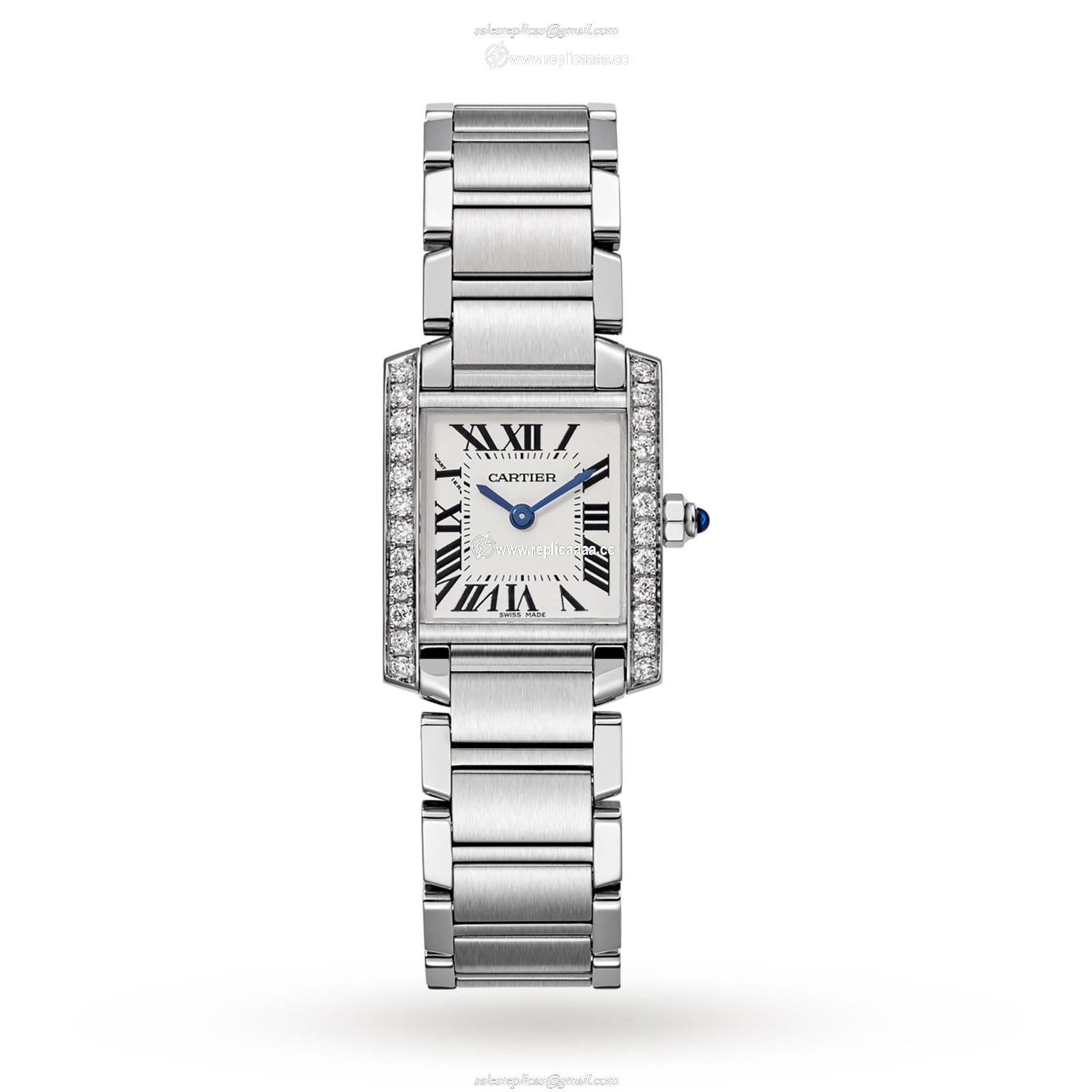 Cartier Tank Francaise details Small Model Quartz Movement Steel Diamonds W4TA0008