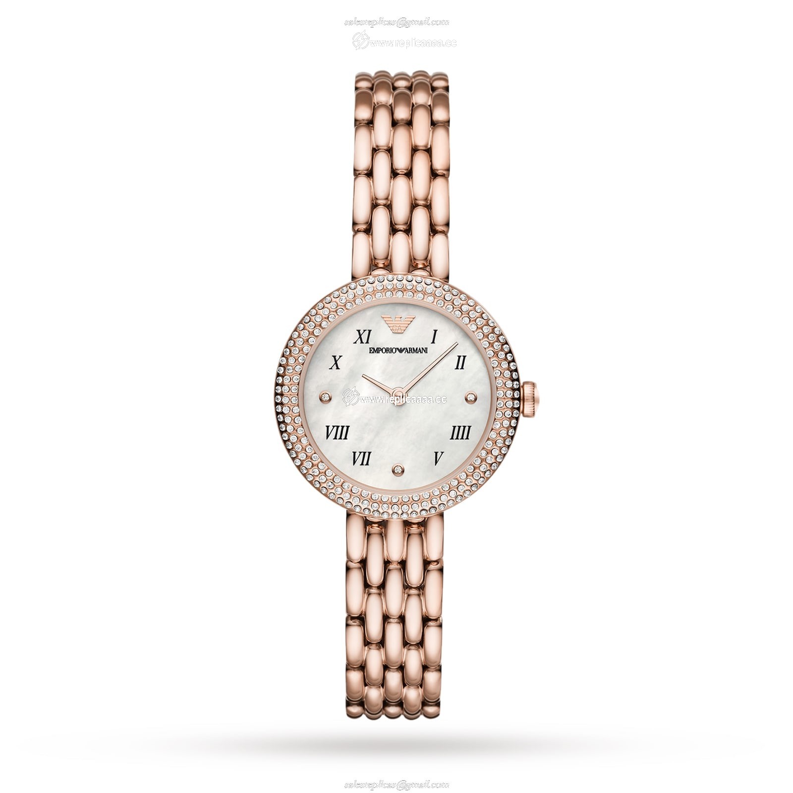 Emporio Armani Ladies Crystal Bracelet Strap details Rose Gold/Mother of Pearl AR11355