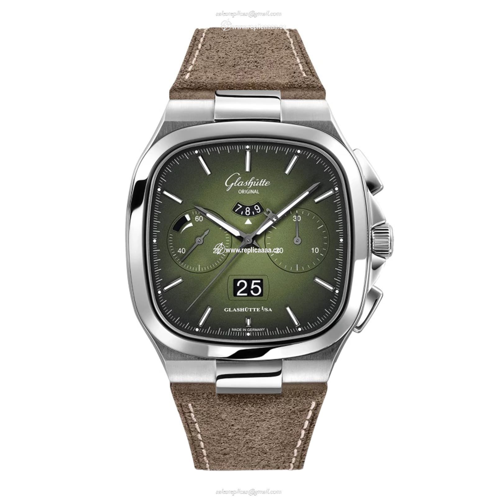 Glashutte Original Vintage Seventies Panorama Date 40mm Mens details - Brown Strap 1-37-02-09-02-62