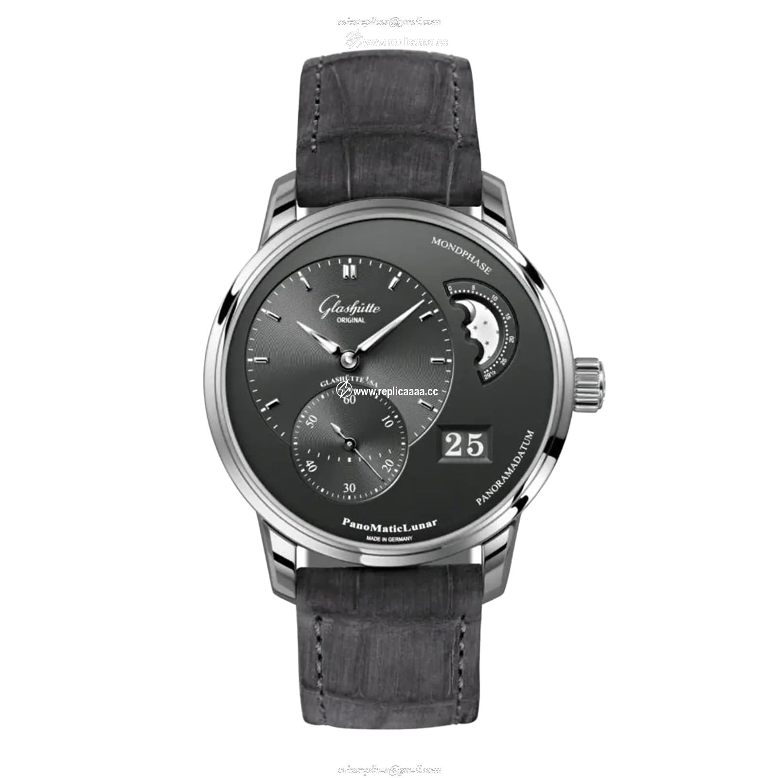 Glashutte Original PanoMaticLunar 40mm Mens details Grey 1-90-02-43-32-62