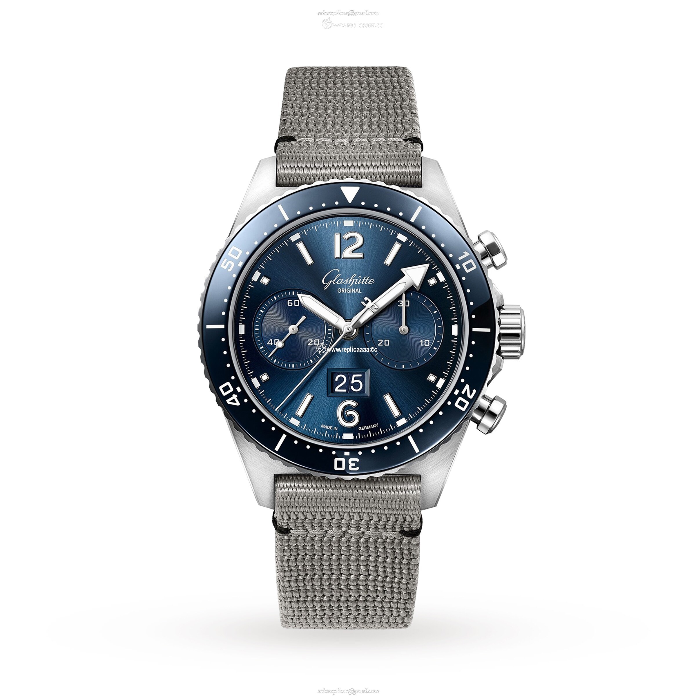 Glashutte Original SeaQ Chronograph 43.2mm Mens details - Fabric Grey Strap 1-37-23-02-81-34
