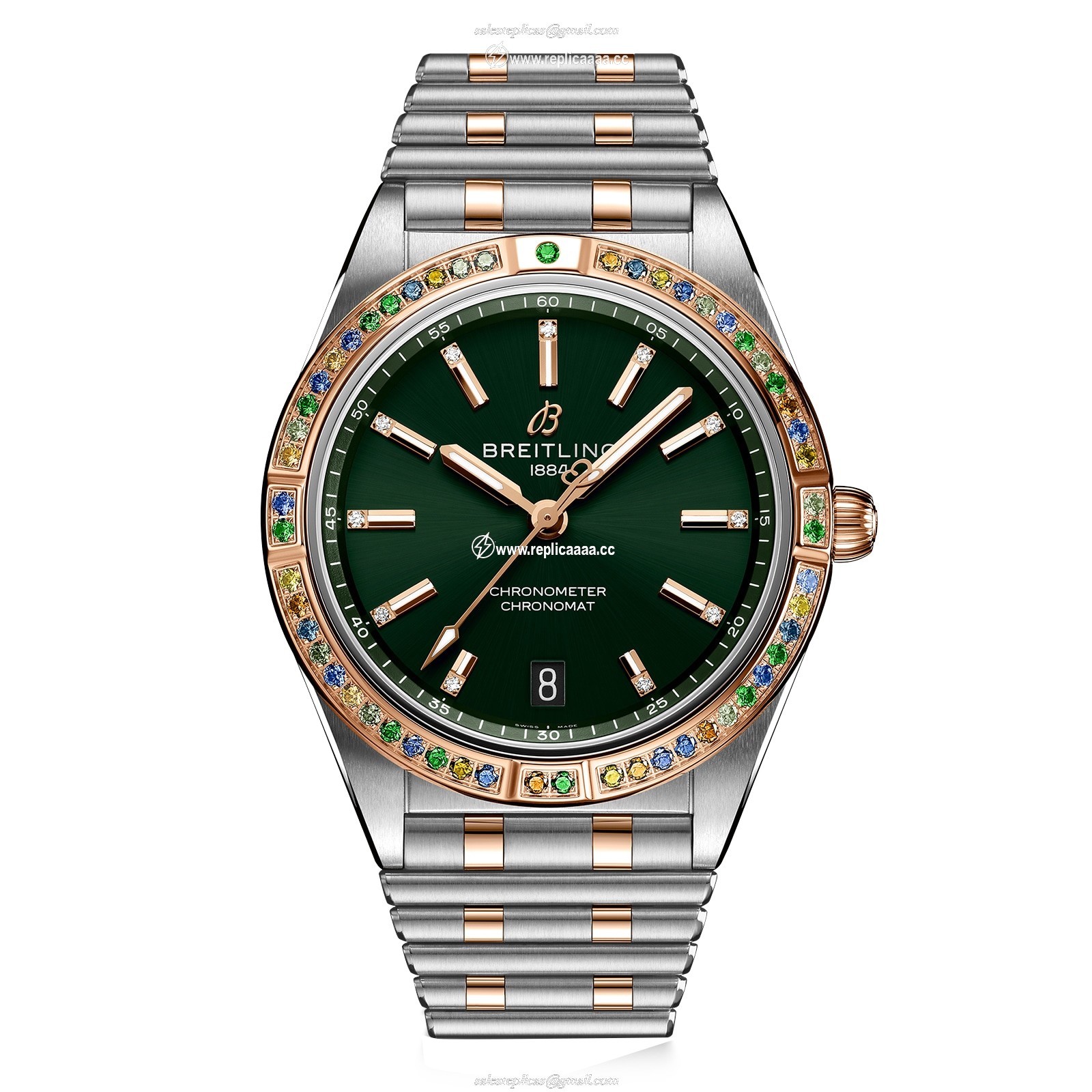 Breitling Chronomat Automatic 36 South Sea Green Stainless Steel 18ct Rose Gold Bracelet Ladies details U10380611L1U1 1 Breitling Chronomat Automatic 36 South Sea Green Stainless Steel 18ct Rose Gold Bracelet Ladies details U10380611L1U1