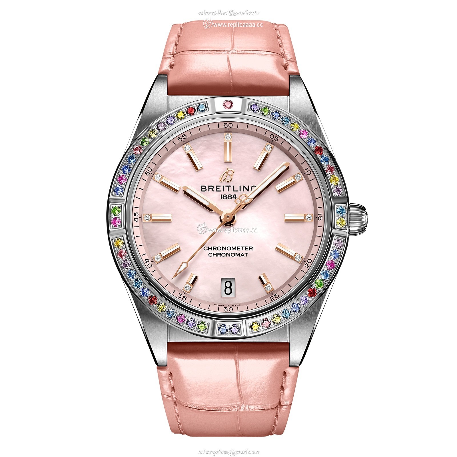 Breitling Chronomat Automatic 36 South Sea Pink Leather Strap Ladies details G10380BB1K1P1