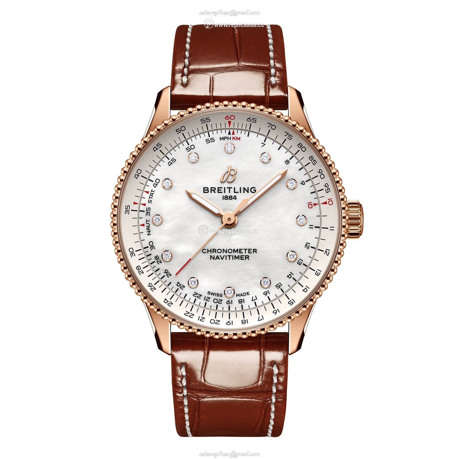 Breitling Navitimer 36mm Ladies details White Mother Of Pearl Alligator 18k Red Gold R17327211A1P1 1 Breitling Navitimer 36mm Ladies details White Mother Of Pearl Alligator 18k Red Gold R17327211A1P1