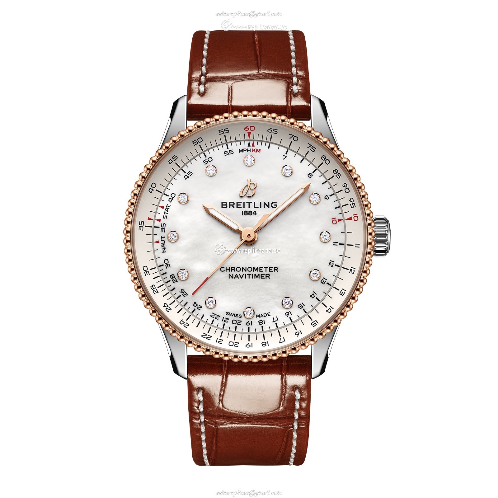 Breitling Navitimer 36mm Ladies details White Mother Of Pearl Alligator U17327211A1P1