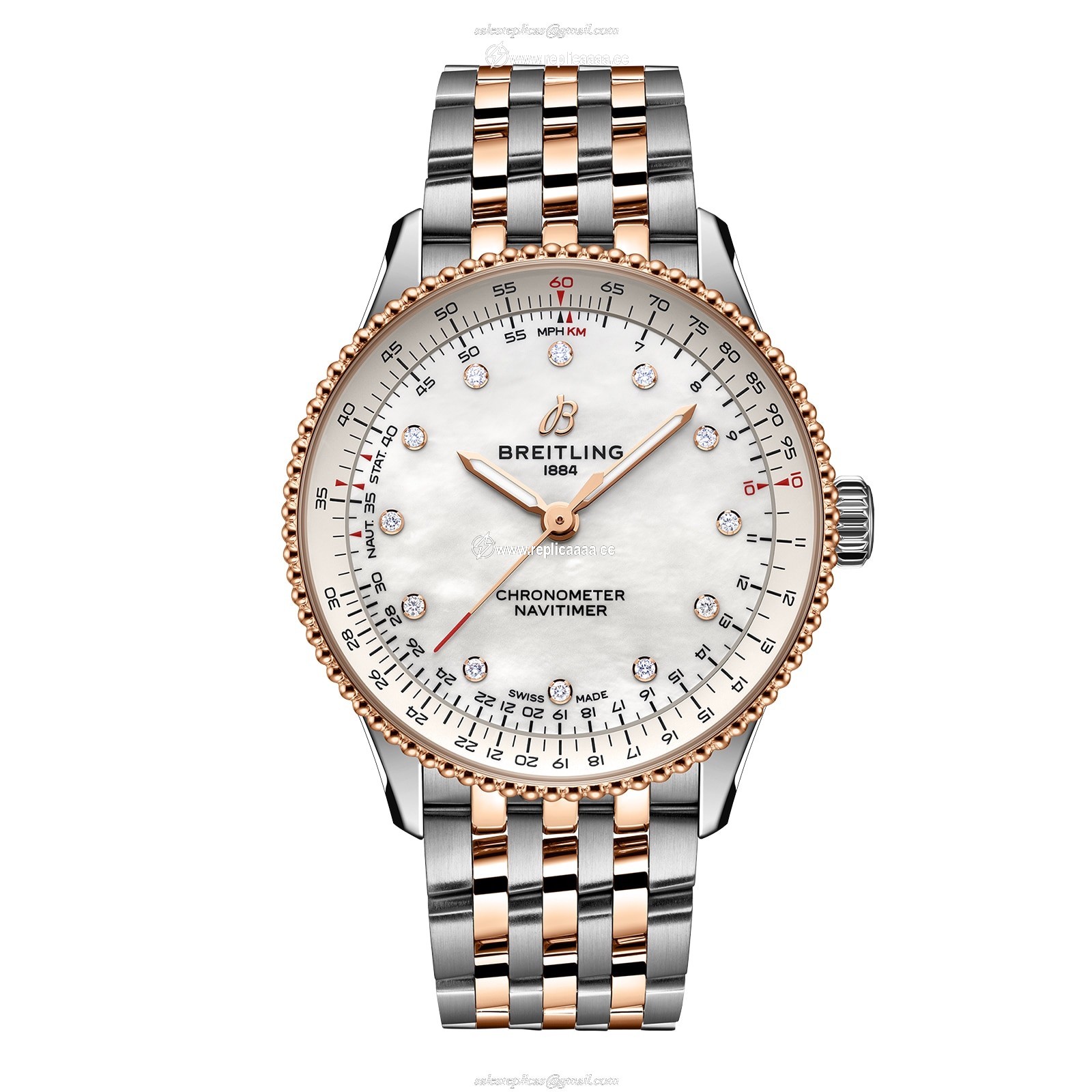 Breitling Navitimer 36mm Ladies details White Mother Of Pearl Stainless Steel And 18k Red Gold U17327211A1U1 1 Breitling Navitimer 36mm Ladies details White Mother Of Pearl Stainless Steel And 18k Red Gold U17327211A1U1