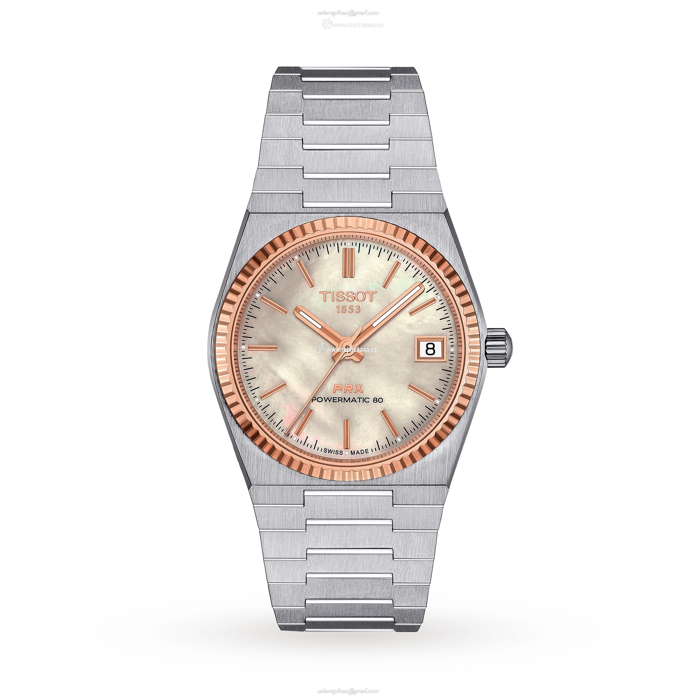 Tissot PRX Powermatic 80 35mm Steel and 18K Gold Bezel Ladies details T9312074111100