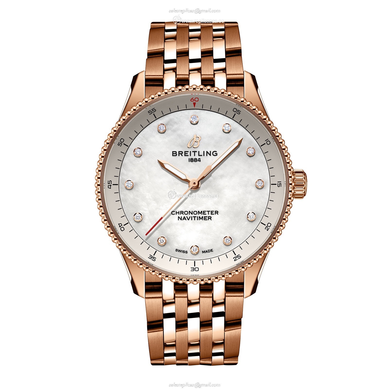 Breitling Navitimer 32mm Ladies details White Mother Of Pearl 18k Red Gold R77320E61A1R1
