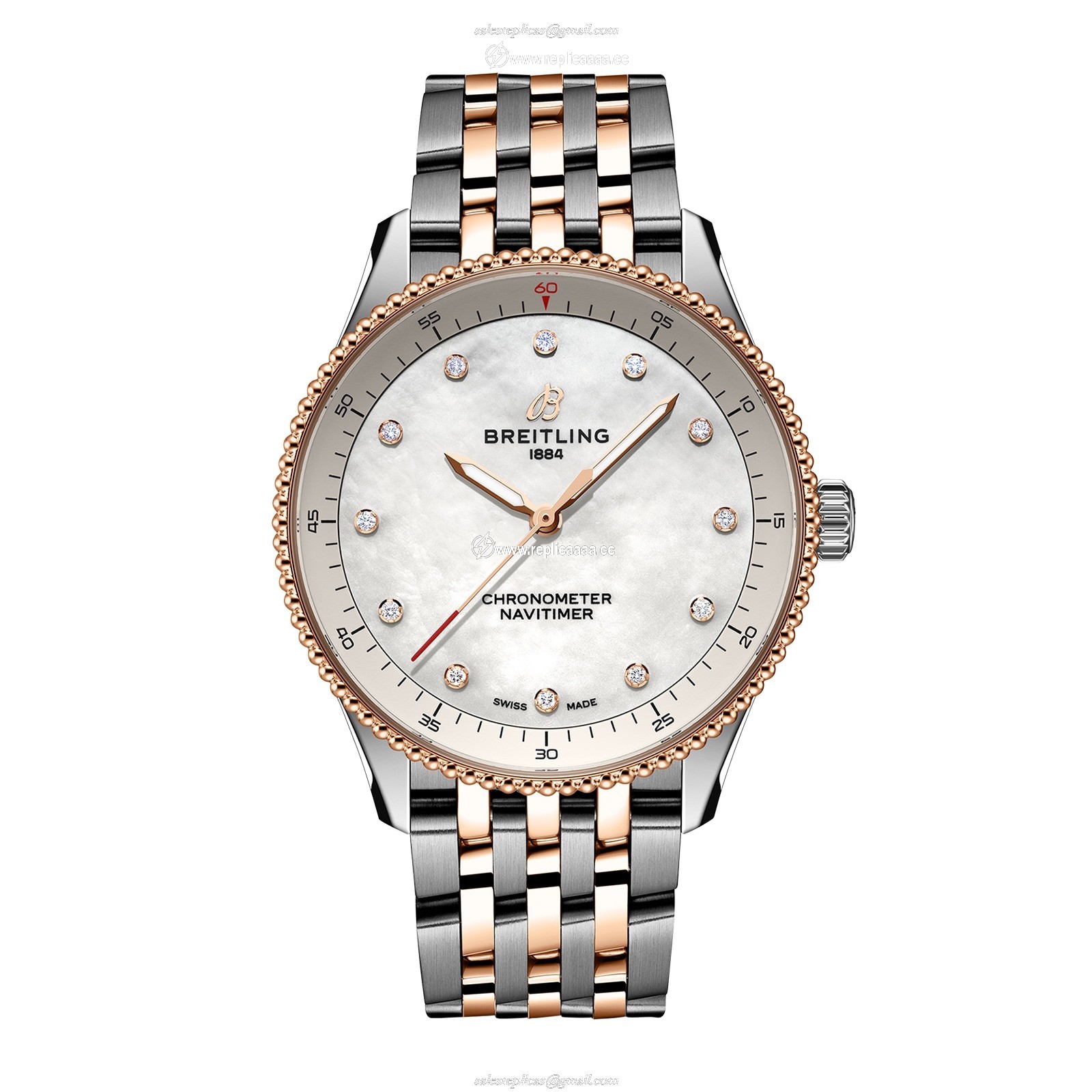 Breitling Navitimer 32mm Ladies details White Mother Of Pearl Stainless Steel and 18k Red Gold U77320E61A1U1 1 Breitling Navitimer 32mm Ladies details White Mother Of Pearl Stainless Steel and 18k Red Gold U77320E61A1U1
