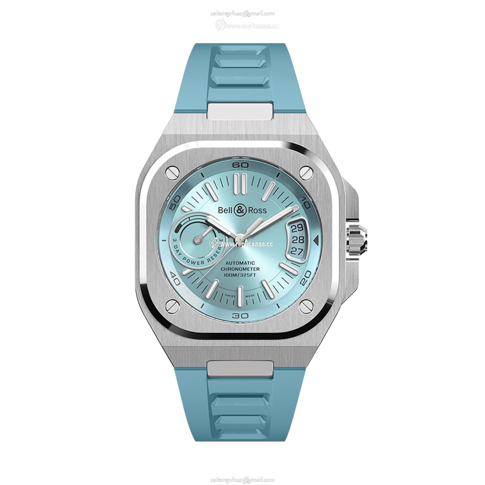 Bell & Ross BR X5 Ice Blue Steel 41mm Mens details BRX5R-IB-ST/SRB