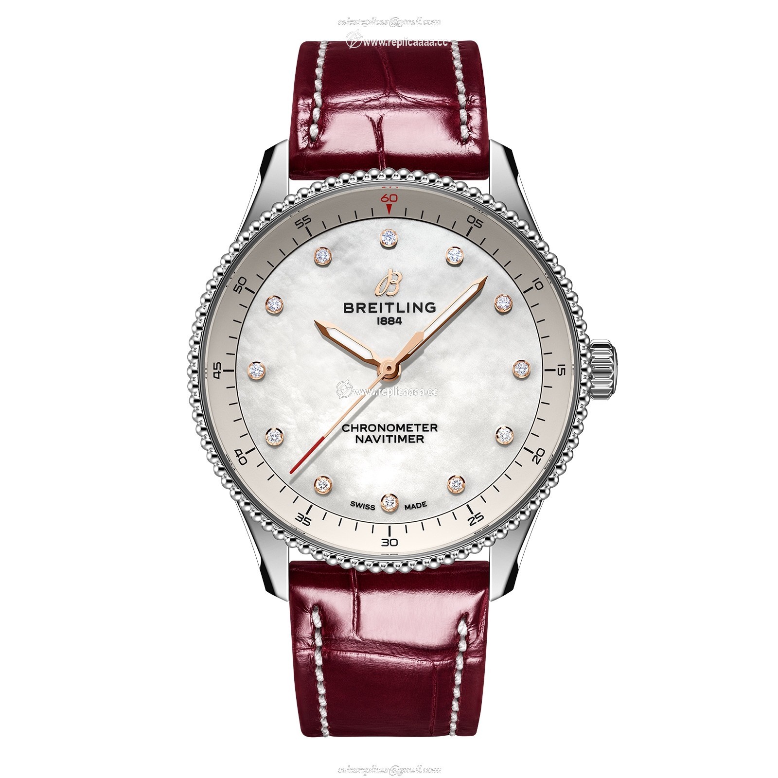Breitling Navitimer 32mm Ladies details White Mother Of Pearl Alligator A77320E61A2P2