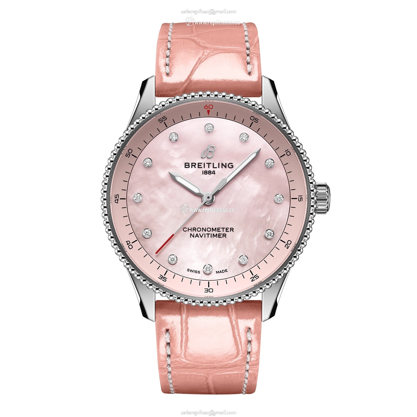 Breitling Navitimer 32mm Ladies details Pink Mother Of Pearl Alligator A77320D91K1P1