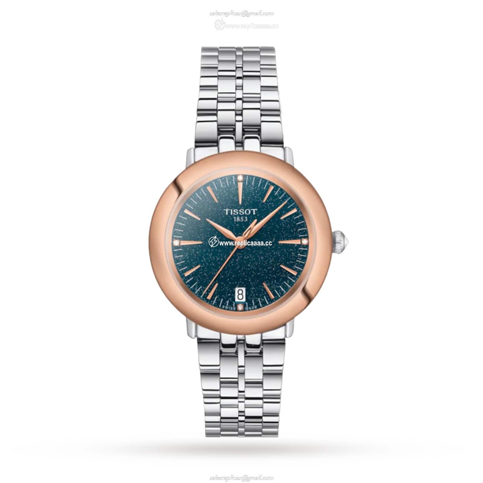 Tissot T-Gold Glendora 18K Gold 33mm Ladies details Blue T9292104104600