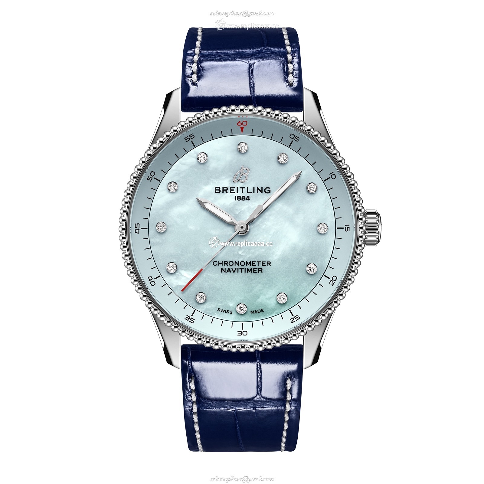 Breitling Navitimer 32mm Ladies details Blue Mother Of Pearl Alligator A77320171C1P1