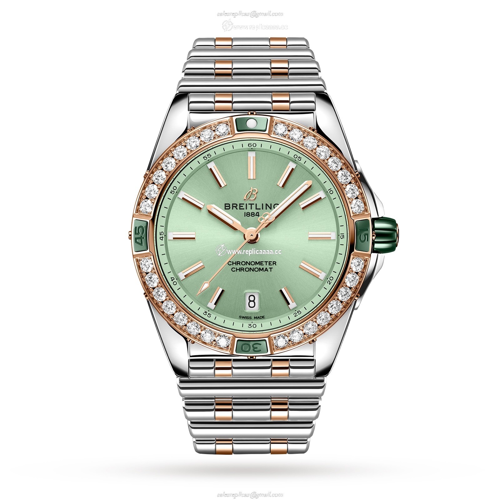 Breitling Super Chronomat Automatic 38 Green Stainless Steel 18ct Rose Gold details U17356531L1U1 1 Breitling Super Chronomat Automatic 38 Green Stainless Steel 18ct Rose Gold details U17356531L1U1