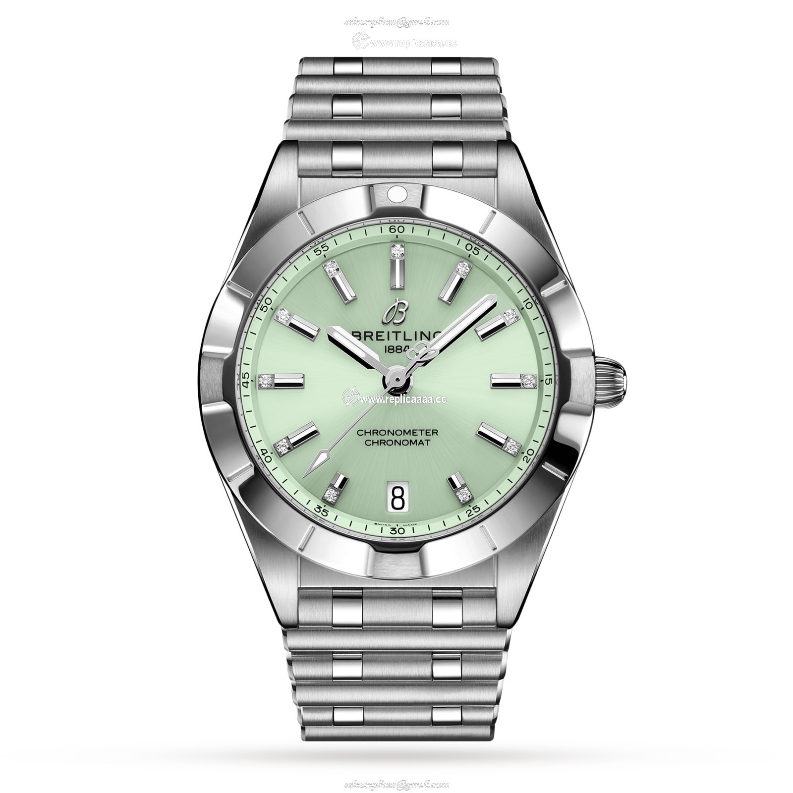 Breitling Chronomat 32 Stainless Steel - Mint Green details A77310101L1A1 1 Breitling Chronomat 32 Stainless Steel - Mint Green details A77310101L1A1