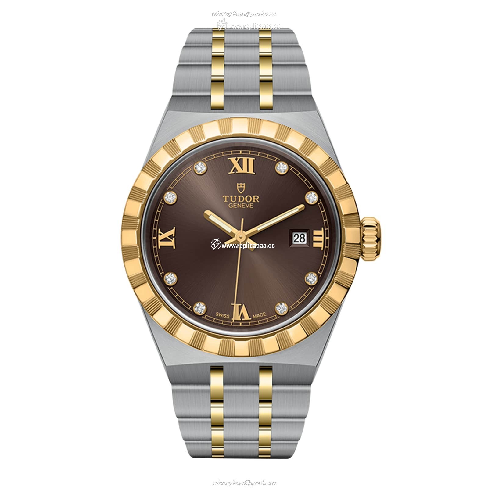 Tudor Royal S G 28mm Steel Case Diamond-Set Brown Dial M28303-0009