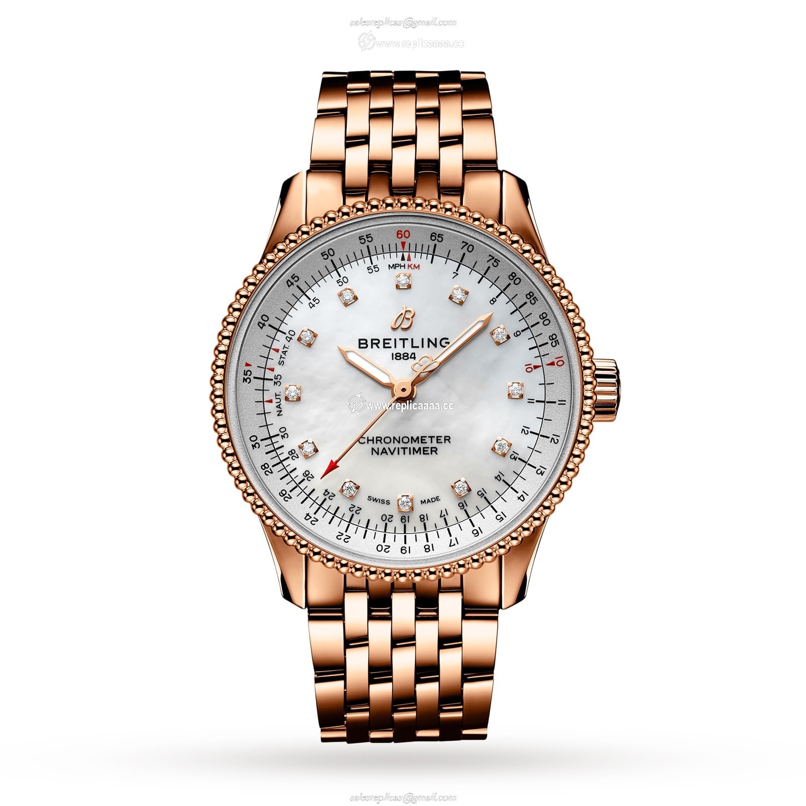 Breitling Navitimer Automatic 35 18ct Red Gold Mother of Pearl details R17395211A1R1 1 Breitling Navitimer Automatic 35 18ct Red Gold Mother of Pearl details R17395211A1R1