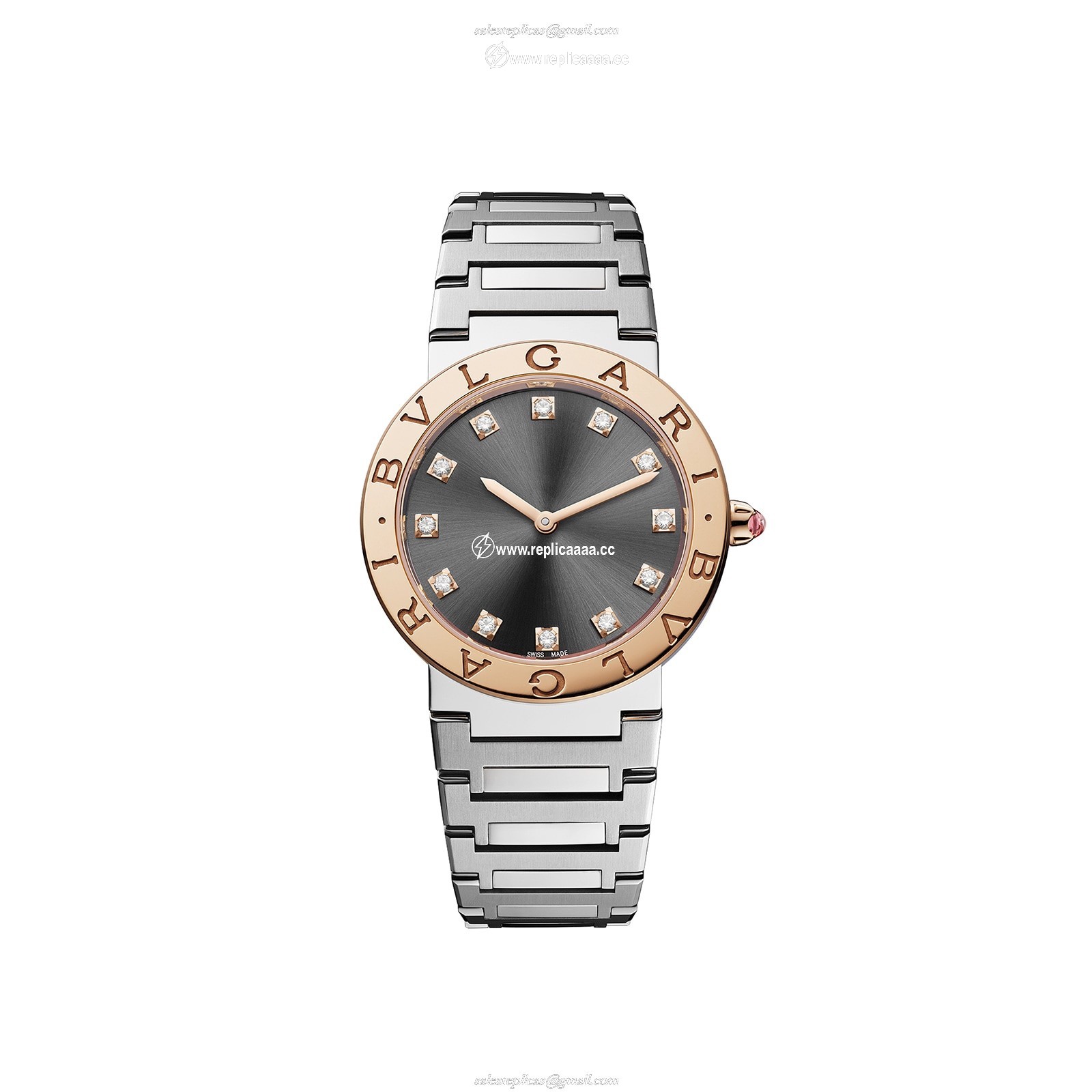 Bvlgari Stainless Steel and 18k Rose Gold Bvlgari Bvlgari 33mm Black Dial Ladies details 103757 1 Bvlgari Stainless Steel and 18k Rose Gold Bvlgari Bvlgari 33mm Black Dial Ladies details 103757