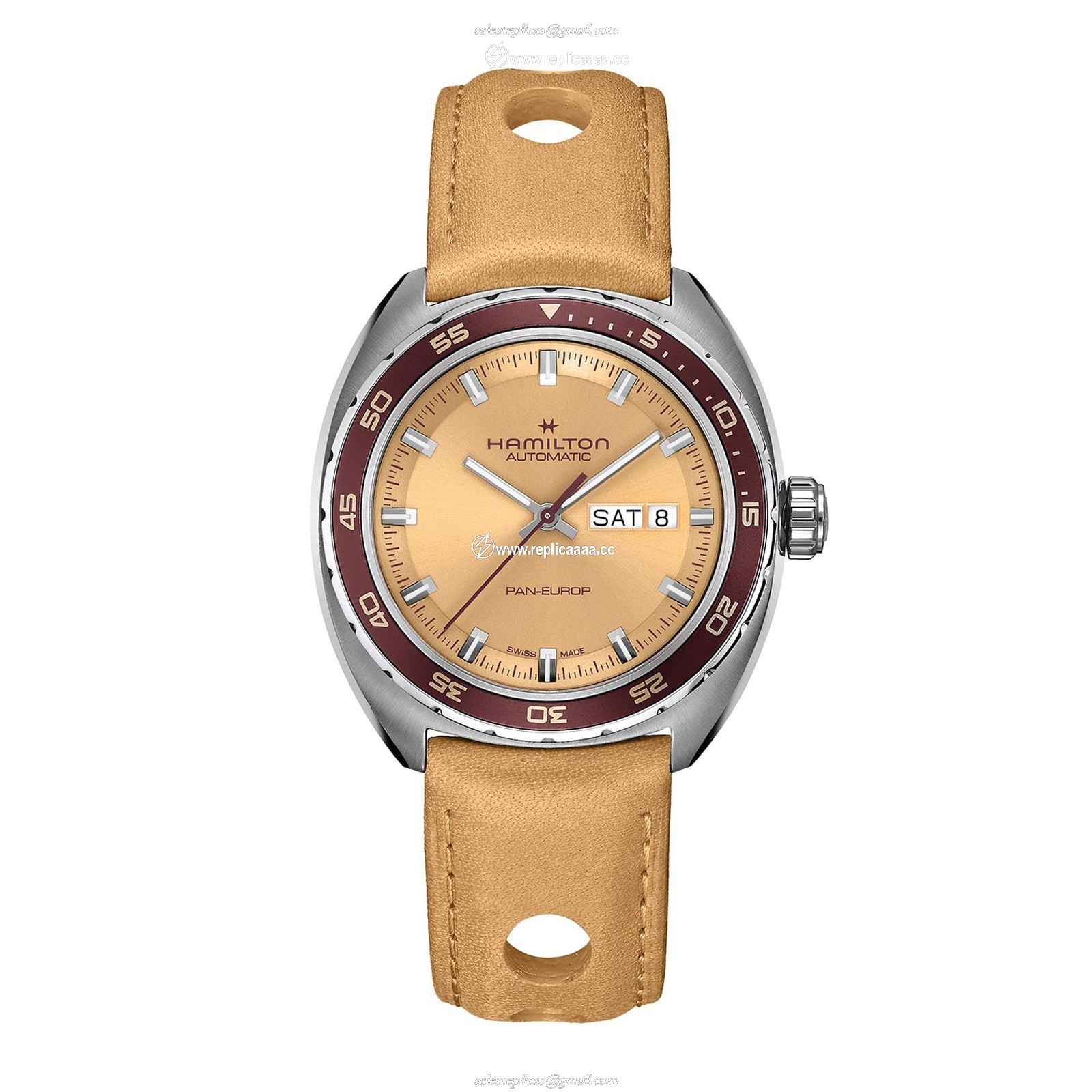 Hamilton American Classic Pan Europ Day Date Automatic 42mm Mens details Beige H35435820 1 Hamilton American Classic Pan Europ Day Date Automatic 42mm Mens details Beige H35435820