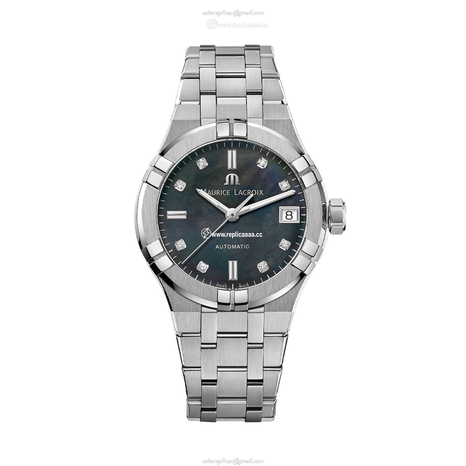 Maurice Lacroix Aikon Automatic Date 35mm Ladies details Black Mother Of Pearl AI6006-SS002-370-1 1 Maurice Lacroix Aikon Automatic Date 35mm Ladies details Black Mother Of Pearl AI6006-SS002-370-1