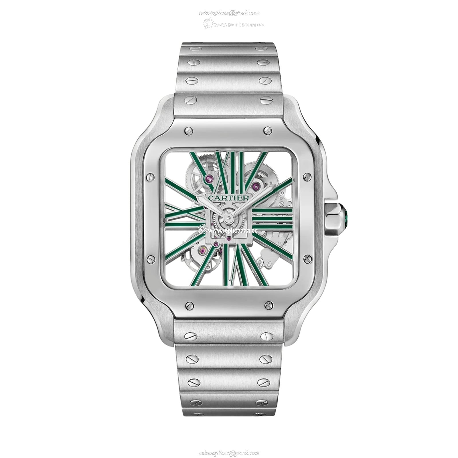 Cartier Santos details skeleton large model Manufacture mechanical movement with manual winding WHSA0028