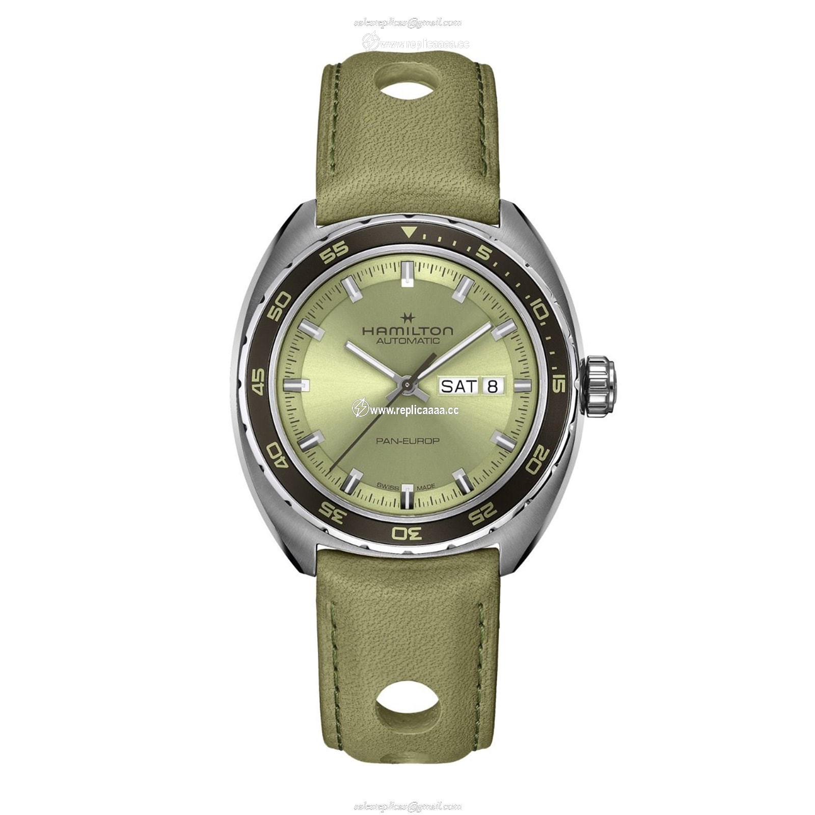 Hamilton American Classic Pan Europ Day Date Automatic 42mm Mens details Green H35445860 1 Hamilton American Classic Pan Europ Day Date Automatic 42mm Mens details Green H35445860