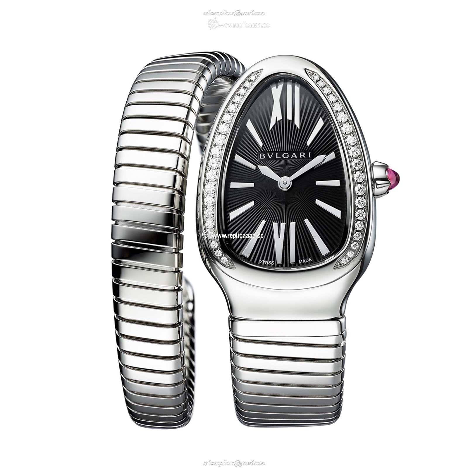 Bvlgari Serpenti Tubogas 35mm Black Dial Diamond Ladies details - Stainless Steel Small Bracelet 103524