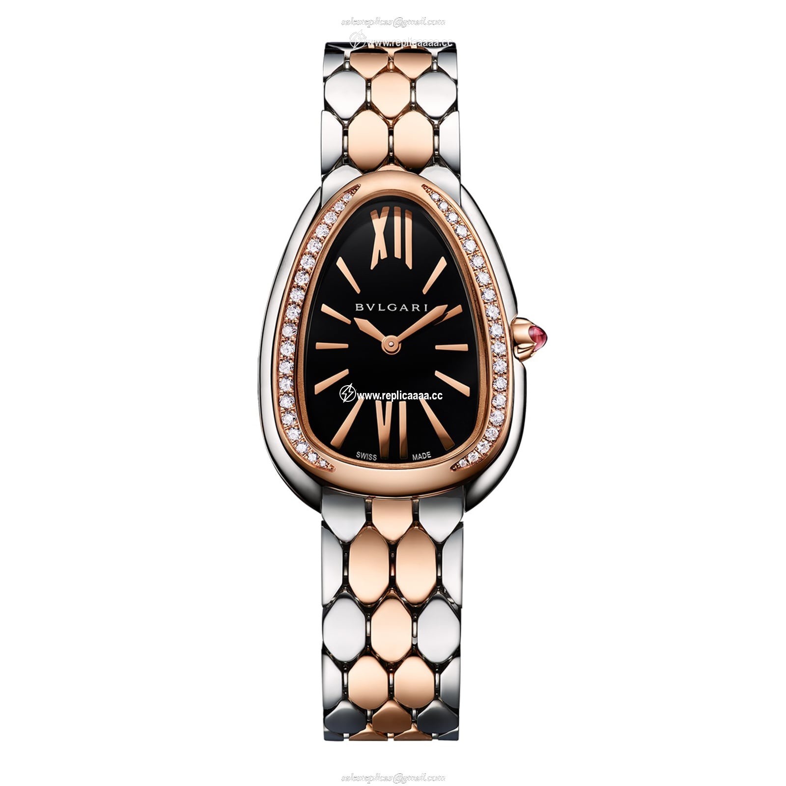 Bvlgari Serpenti Seduttori 33mm Black Dial Diamond Ladies details - 18k Rose Gold and Steel 103450