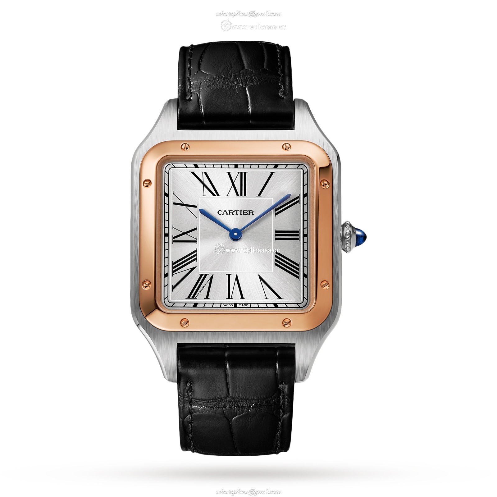 Cartier Santos-Dumont details Extra-Large Model Hand-Wound Mechanical Movement Rose Gold Steel Leather W2SA0017