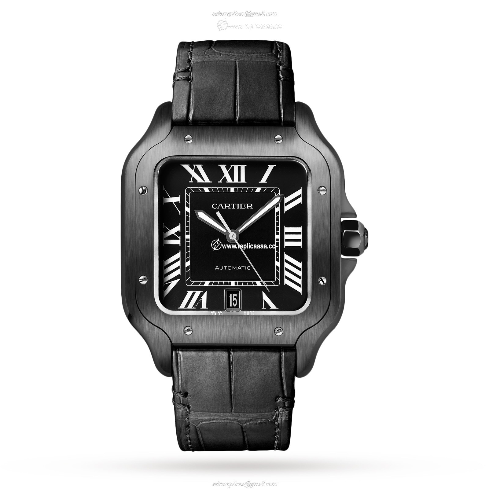 Cartier Santos De Cartier details Large Model Automatic Movement Steel ADLC Interchangeable Rubber And Leather Bracelets WSSA0039