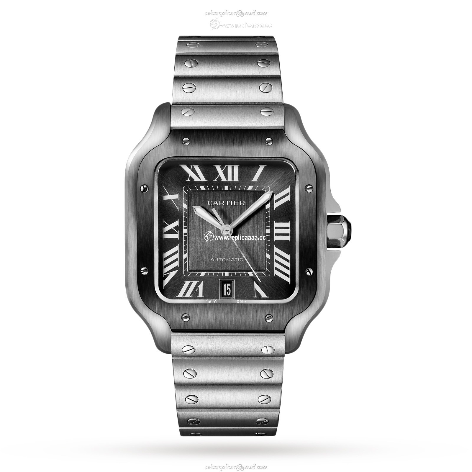 Cartier Santos De Cartier details Large Model Automatic Movement Steel ADLC Interchangeable Metal And Rubber Bracelets WSSA0037 1 Cartier Santos De Cartier details Large Model Automatic Movement Steel ADLC Interchangeable Metal And Rubber Bracelets WSSA0037
