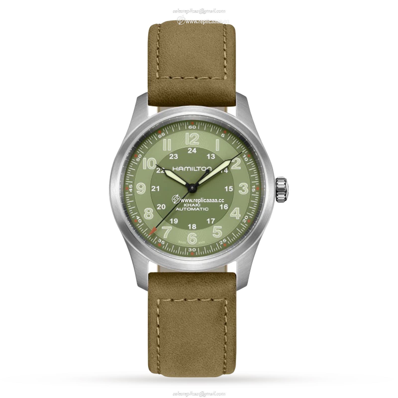 Hamilton Khaki Field Titanium Green dial Brown Strap 38mm H70205860 1 Hamilton Khaki Field Titanium Green dial Brown Strap 38mm H70205860