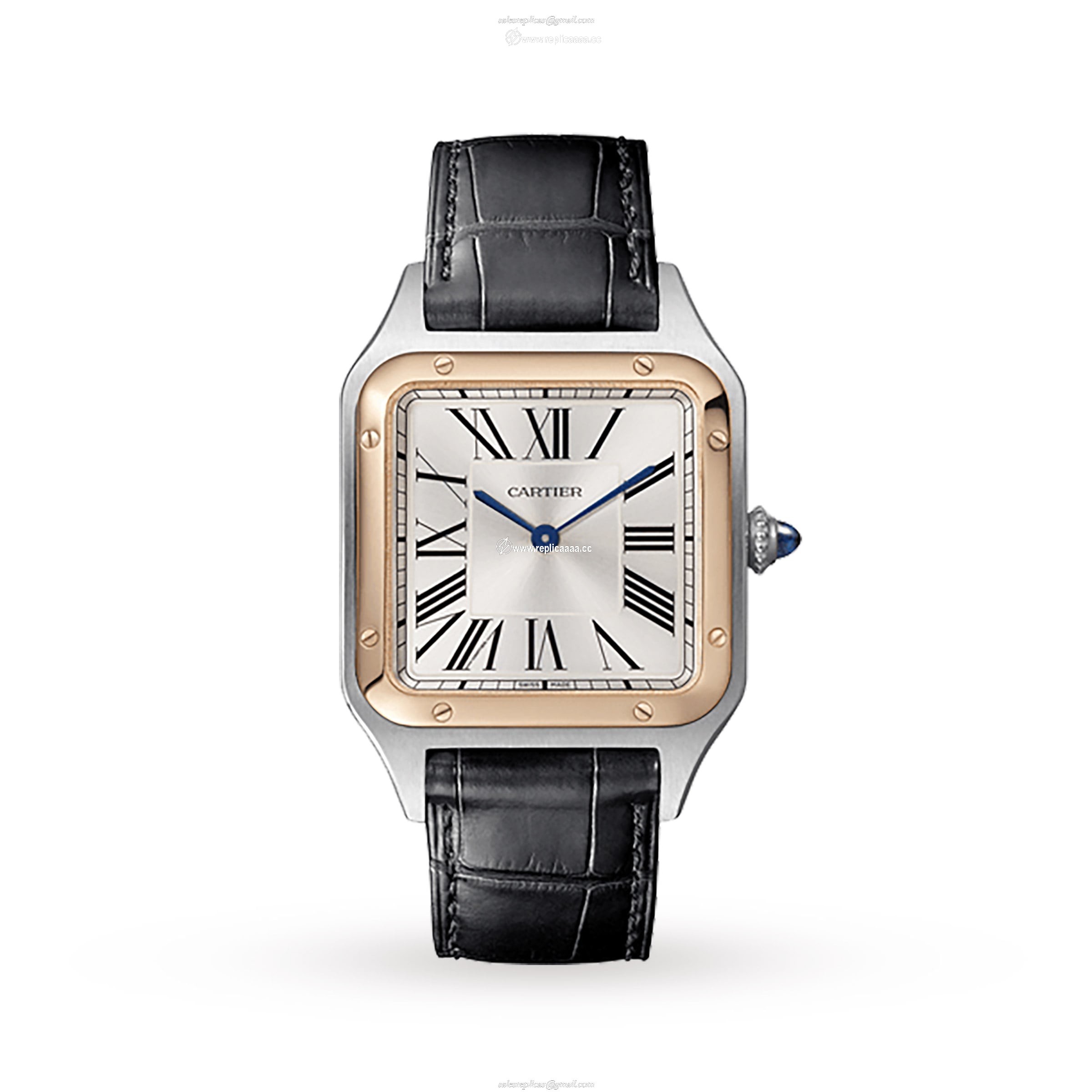 Cartier Santos-Dumont details Large Model Quartz Movement Rose Gold Steel Leather W2SA0011