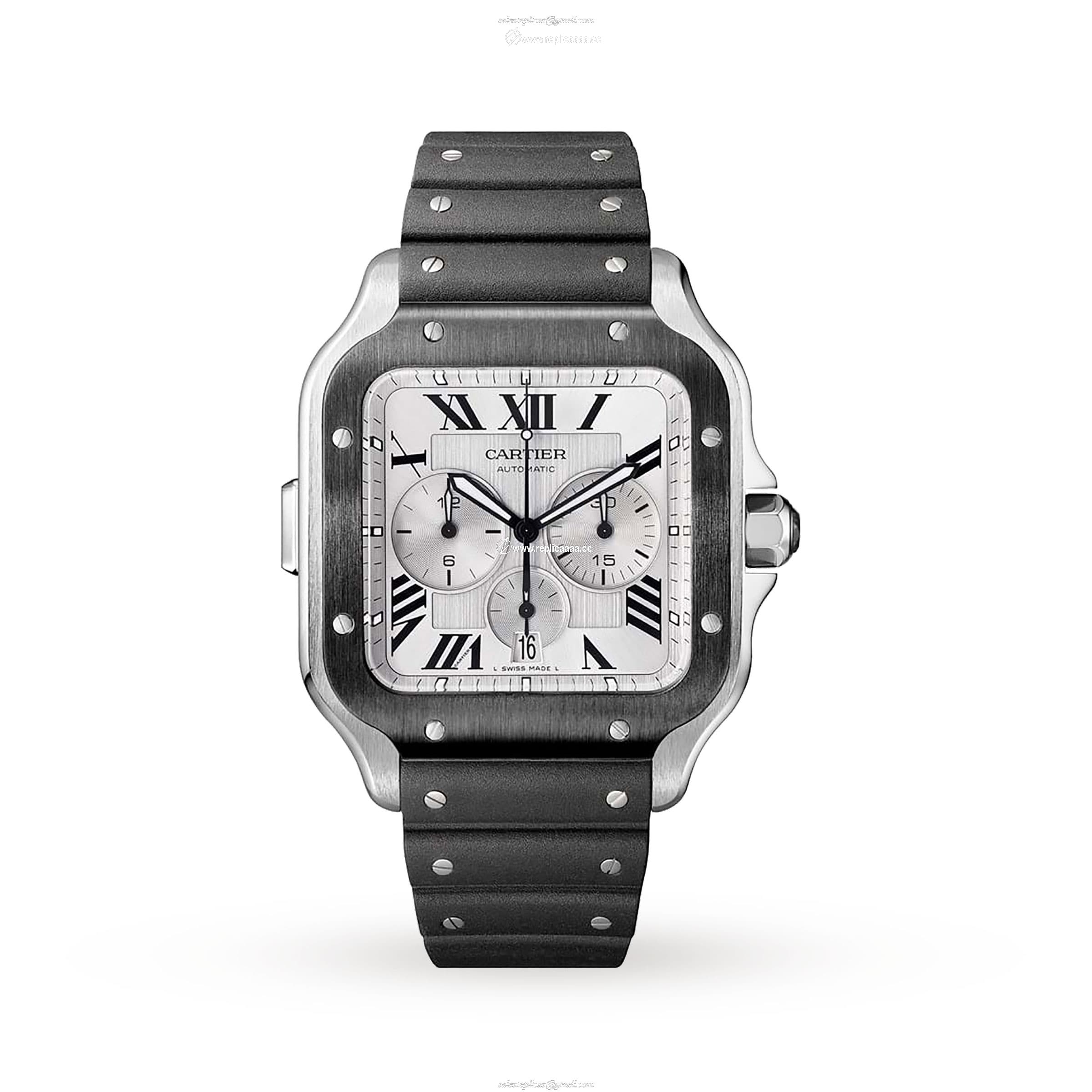 Cartier Santos De Cartier Chronograph details Extra-Large Model Automatic Movement Steel ADLC Interchangeable Rubber And Leather Bracelets WSSA0017 1 Cartier Santos De Cartier Chronograph details Extra-Large Model Automatic Movement Steel ADLC Interchangeable Rubber And Leather Bracelets WSSA0017