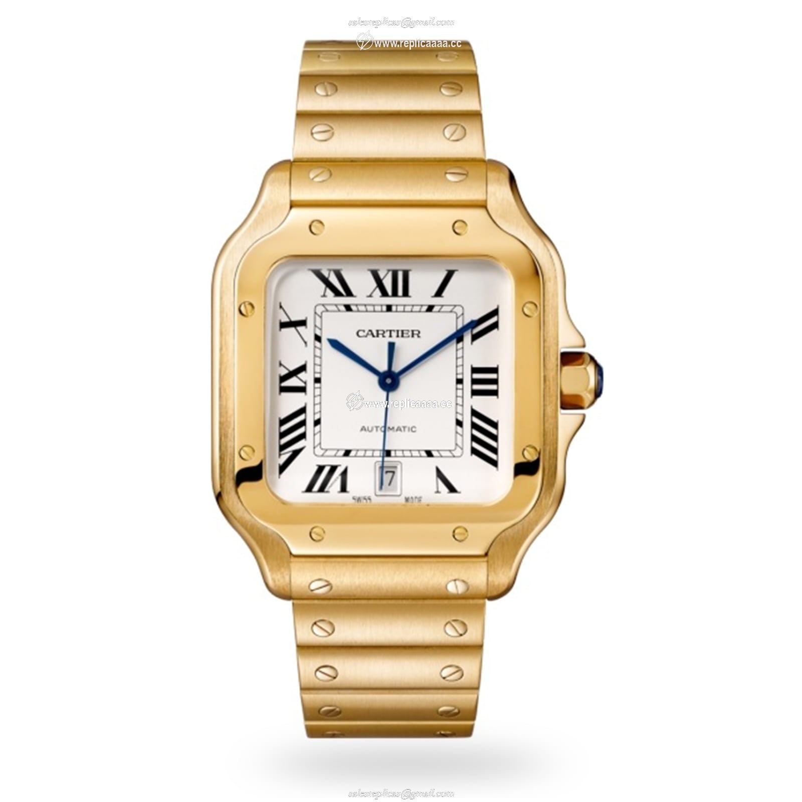 Cartier Santos De Cartier details Large Model Automatic Movement Yellow Gold Interchangeable Metal And Leather Bracelets WGSA0029