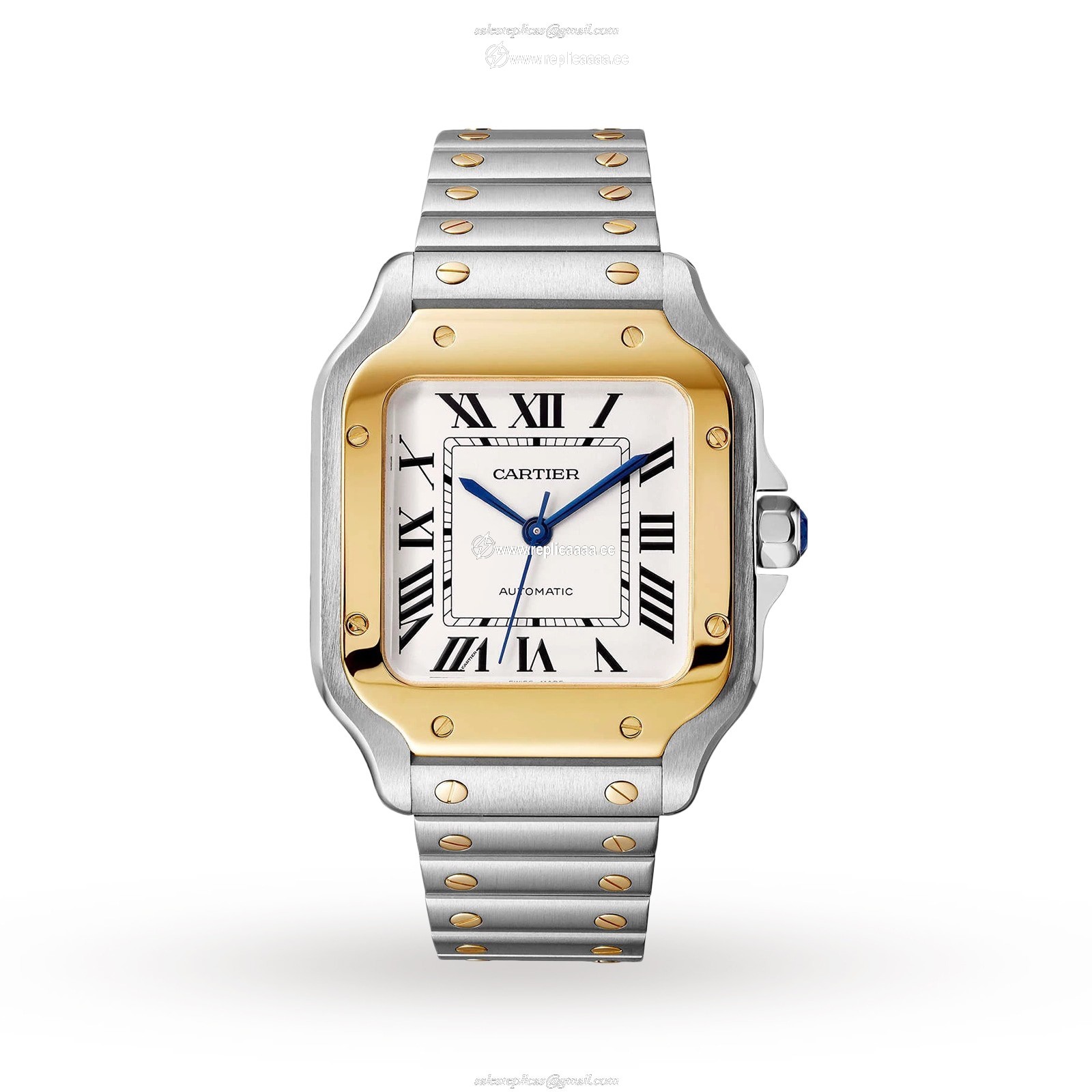 Cartier Santos De Cartier details Medium Model Automatic Movement Yellow Gold Steel Interchangeable Metal And Leather Bracelets W2SA0016