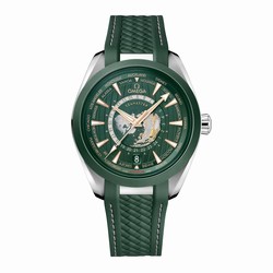 Omega Seamaster Aqua Terra 150m Co Axial Master Chronometer GMT Worldtimer 43mm Mens details Green Rubber O22032432210001