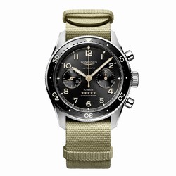 Longines Spirit Flyback 42mm Steel Beige NATO Strap Black Sunray Dial L38214539