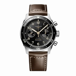 Longines Spirit Flyback 42mm Steel Brown Leather Strap Black Sunray Dial L38214532
