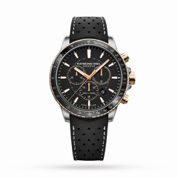 Raymond Weil Tango Mens Black Rubber Strap Chronograph details 43mm 8570-RS1-20001