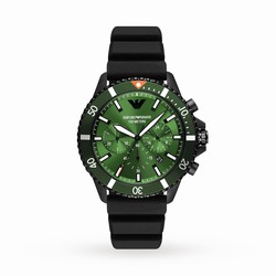 Emporio Armani Chronograph Black Silicone Mens details 43mm AR11463
