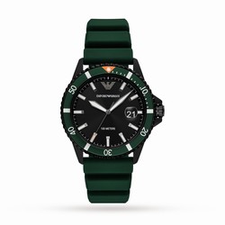 Emporio Armani Three-Hand Date 42mm Silicone details Green AR11464