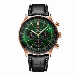 Breitling Navitimer Chronograph 18ct Rose Gold 46mm Mens details Green Alligator RB0137241L1P1