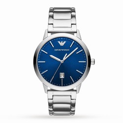 Emporio Armani Men's Date Stainless Steel Bracelet Strap details Silver/Blue AR11311
