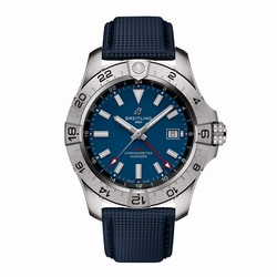 Breitling Avenger Automatic GMT 44mm Mens details Blue Leather A32320101C1X1