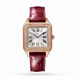 Cartier Santos-Dumont details Small Model Rose Gold Diamonds Leather Strap WJSA0017